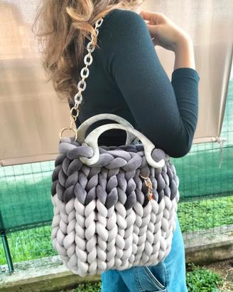 Borsa Chunky in Maglia Grossa, Bicolore Grigio