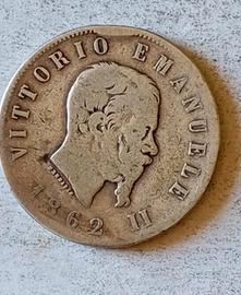 Moneta Argento 2 lire 1862 Napoli  Molto Rara
