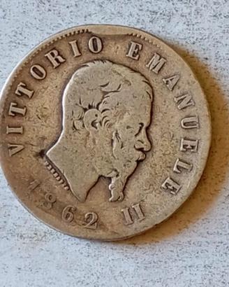 Moneta Argento 2 lire 1862 Napoli  Molto Rara