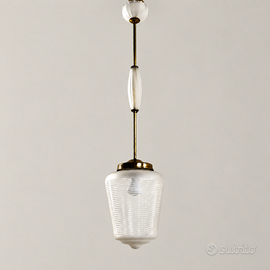 Lampadario vintage anni '50/'60 in vetro e ottone