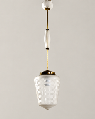 Lampadario vintage anni '50/'60 in vetro e ottone