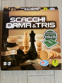 Gioco dama scacchi tris in legno