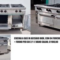 CUCINA A GAS IN ACCIAIO INOX, CON 04 FUOCHI
