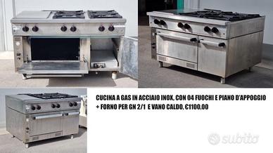 CUCINA A GAS IN ACCIAIO INOX, CON 04 FUOCHI