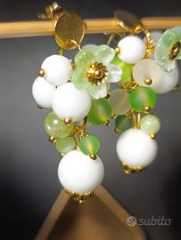 orecchini pietra naturale verde,bianca,acciaio