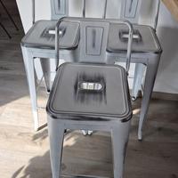 3 sgabelli in metallo color bianco vintage