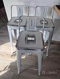 3 sgabelli in metallo color bianco vintage