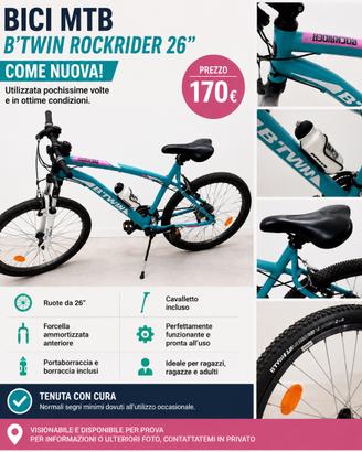🚲 Bici MTB B’Twin Rockrider 26” – Come Nuova