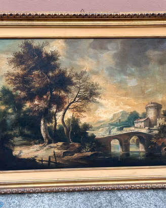 Dipinto paesaggio con di cornice in legno massello