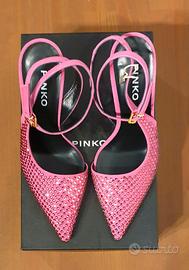 Decolletè con tacco, pelle, rosa, strass, Pinko,37