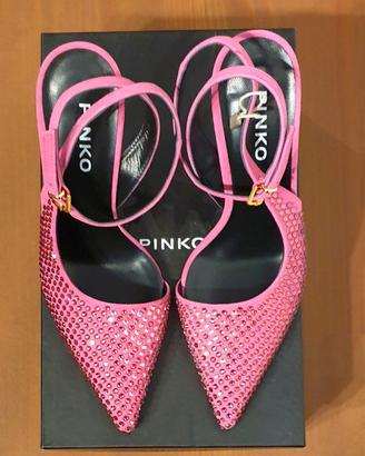 Decolletè con tacco, pelle, rosa, strass, Pinko,37