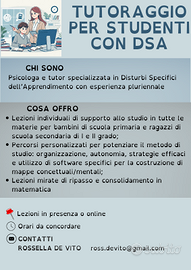 TUTOR DSA (metodo di studio e recupero matematica)