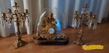 Trittico orologio Francia bronzo + 2 candelieri