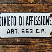 Tabella smaltata Divieto di Affissione