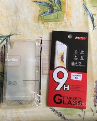 Cover in gel tpu+pellicola vetro huawei ascend y6