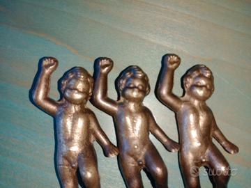 Trio Putti Angioletti Vintage in Ottone Bronzo per
