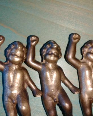 Trio Putti Angioletti Vintage in Ottone Bronzo per