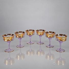 Set 6 Coppe Vetro Murano Ametista Tre Fuochi Oro  