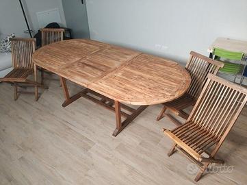 Tavolo da giardino in Teak con 4 sedie pieghevoli