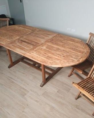 Tavolo da giardino in Teak con 4 sedie pieghevoli