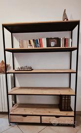 Libreria stile Industry legno e acciaio nero