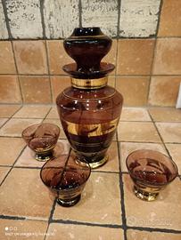 Set liquore vintage ambra e oro anni '60
