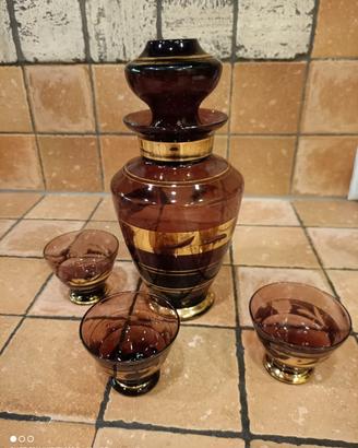 Set liquore vintage ambra e oro anni '60