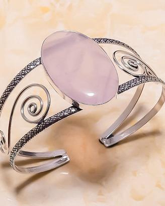 Bracciale in argento 925 con autentico quarzo rosa