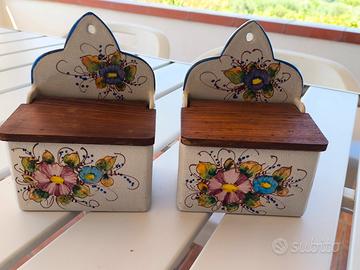Coppia cassette porta sale in ceramica vintage 