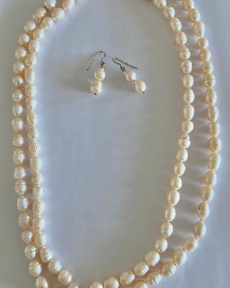 Collana di perle di fiume con orecchini