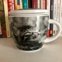 Tazza tisaniera gatto con filtro e coperchio