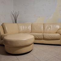 Divano angolare in pelle beige 4 posti