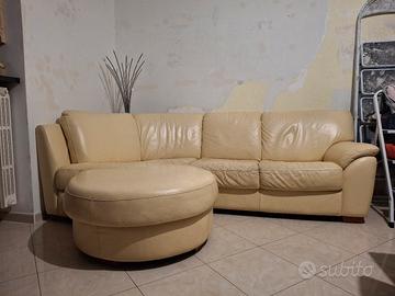 Divano angolare in pelle beige 4 posti