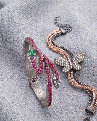 set di 2 braccialetti vintage con farfalla e serpe