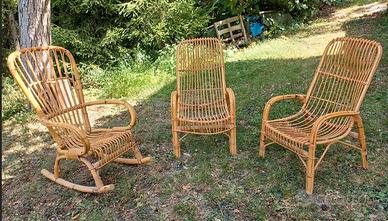 Poltroncine e dondolo in rattan vintage anni ’70