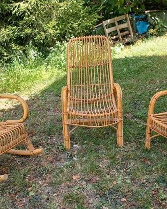 Poltroncine e dondolo in rattan vintage anni ’70