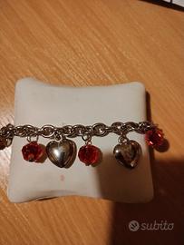 bracciale cuore vintage rosa e argento 