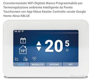 Cronotermostato Wi-Fi KEASIER con cornice bianca.