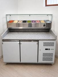 Banco pizza refrigerato 2 porte con piano in grani