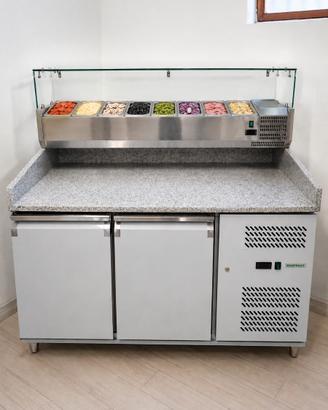 Banco pizza refrigerato 2 porte con piano in grani
