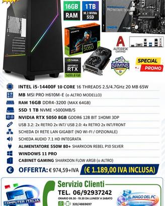 PC PRO i5-14400F 16GB RAM SSD NVIDIA 5050 8GB W11P
