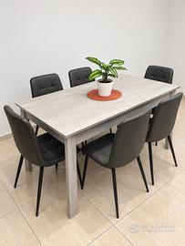 Tavolo allungabile 140/190x80 con 6 sedie grigie