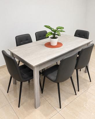 Tavolo allungabile 140/190x80 con 6 sedie grigie