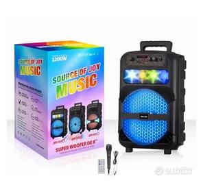 Cassa bluetooth portatile karaoke 1200 watt pmpo 