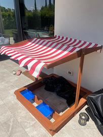 Sabbionaia in legno per bambini con tetto + 40 kg