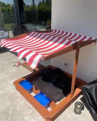 Sabbionaia in legno per bambini con tetto + 40 kg