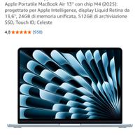 Macbook Air 13” M4 2025 24 GB / 512 GB CELESTE