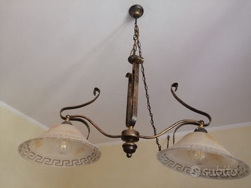 Lampadario 2 luci in ferro colore bronzo