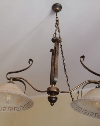 Lampadario 2 luci in ferro colore bronzo