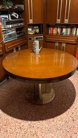 Tavolo rotondo anni ’70 allungabile, noce e marmo